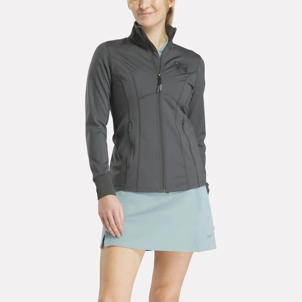 Damen-Golfjacke mit durchgehendem Reißverschluss und Performance-Nähten Damen-Golfjacke mit durchgehendem Reißverschluss und Performance-Nähten