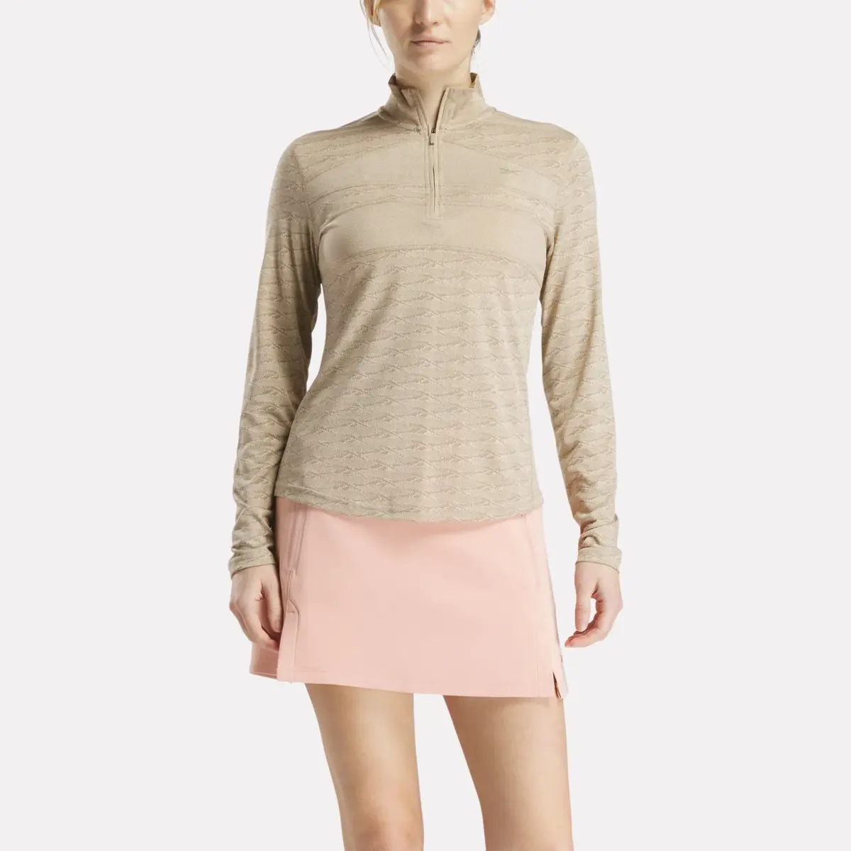 Damen-Golfpullover mit langen Ärmeln, Engineered Vector Jacquard und 1/4-Reißverschluss