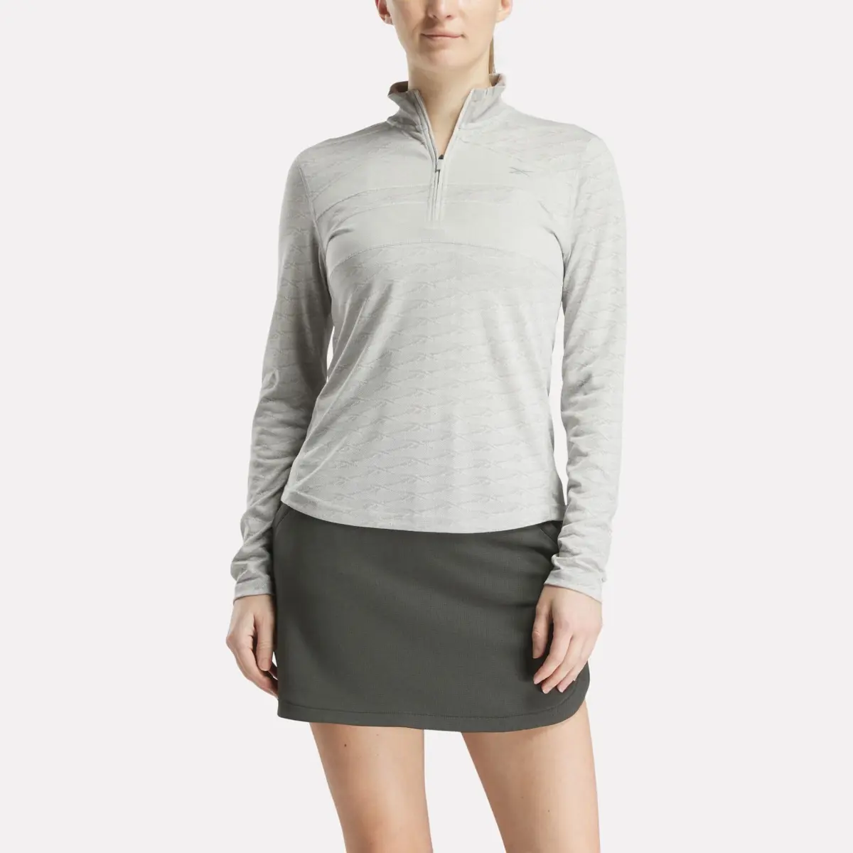 Damen-Golfpullover mit langen Ärmeln, Engineered Vector Jacquard und 1/4-Reißverschluss