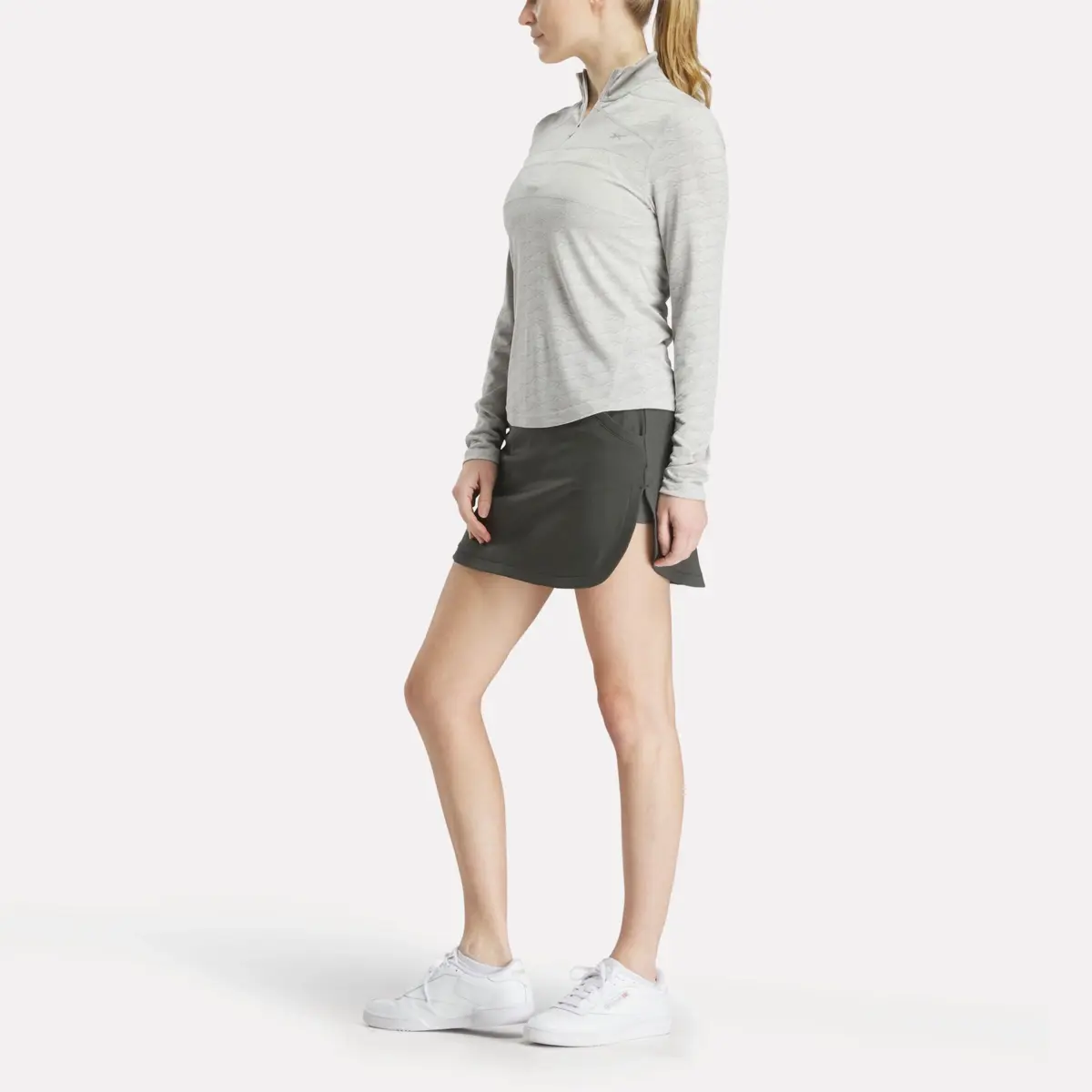 Damen-Golfpullover mit langen Ärmeln, Engineered Vector Jacquard und 1/4-Reißverschluss