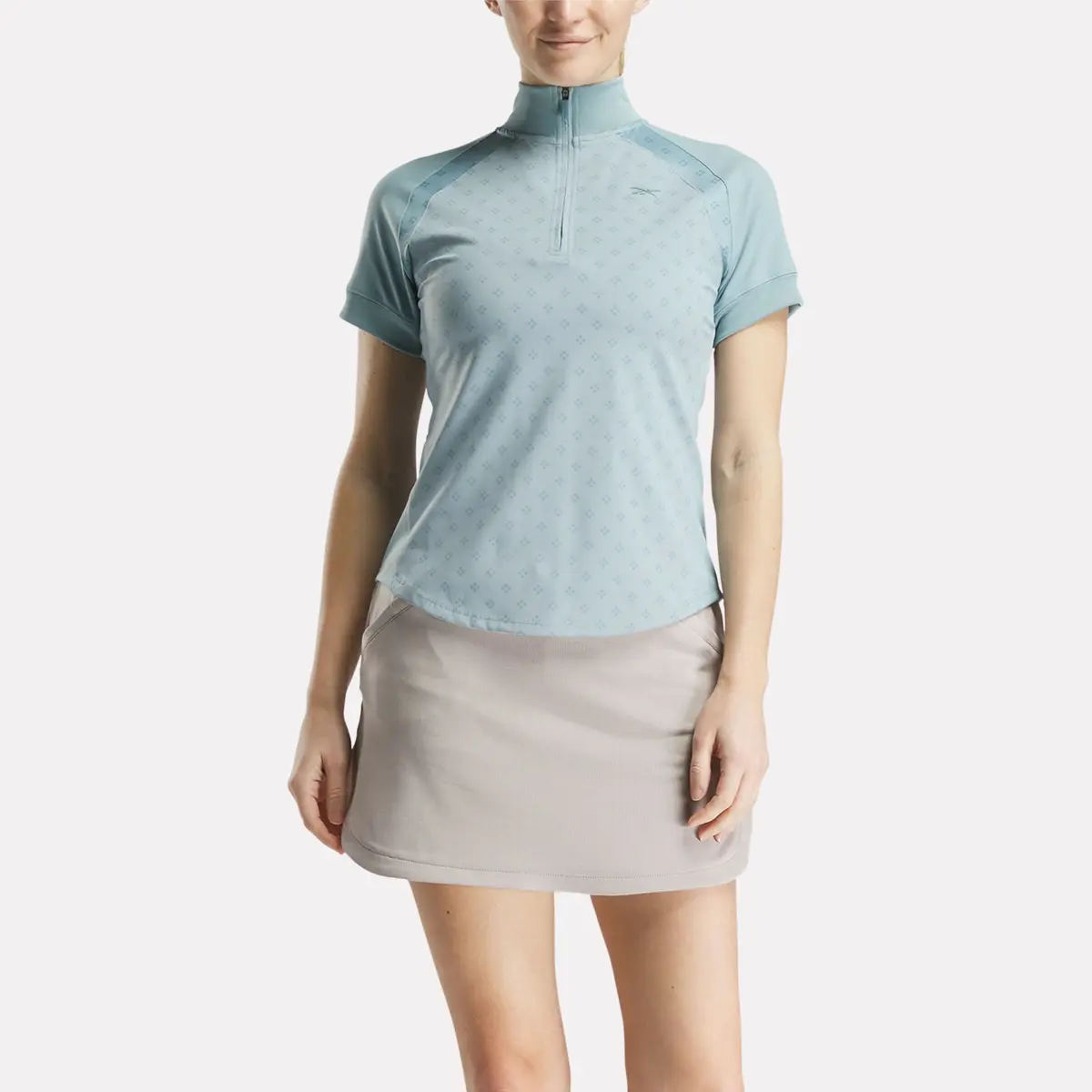 Damen-Kurzarm-Shirt mit 1/4-Reißverschluss und Mini-Argyle-Print
