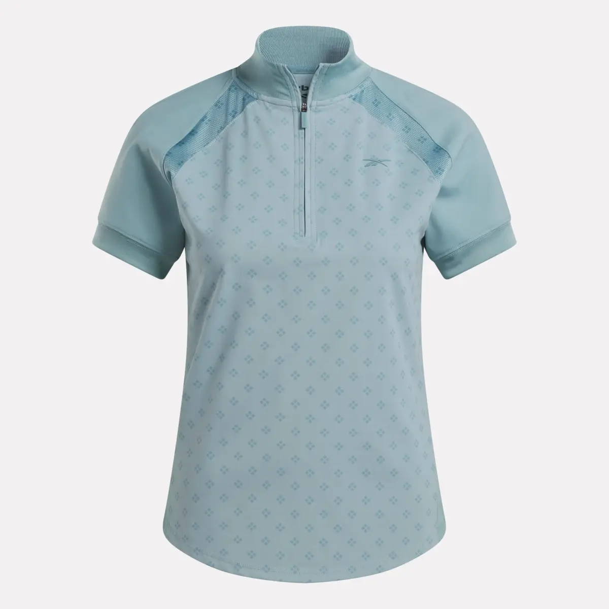 Damen-Kurzarm-Shirt mit 1/4-Reißverschluss und Mini-Argyle-Print Damen-Kurzarm-Shirt mit 1/4-Reißverschluss und Mini-Argyle-Print
