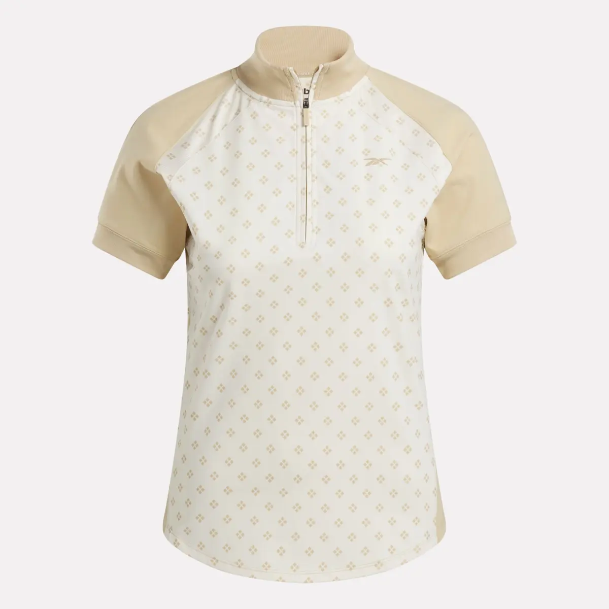 Damen-Kurzarm-Shirt mit 1/4-Reißverschluss und Mini-Argyle-Print Damen-Kurzarm-Shirt mit 1/4-Reißverschluss und Mini-Argyle-Print