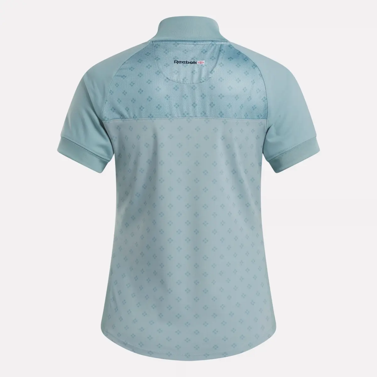 Damen-Kurzarm-Shirt mit 1/4-Reißverschluss und Mini-Argyle-Print Damen-Kurzarm-Shirt mit 1/4-Reißverschluss und Mini-Argyle-Print