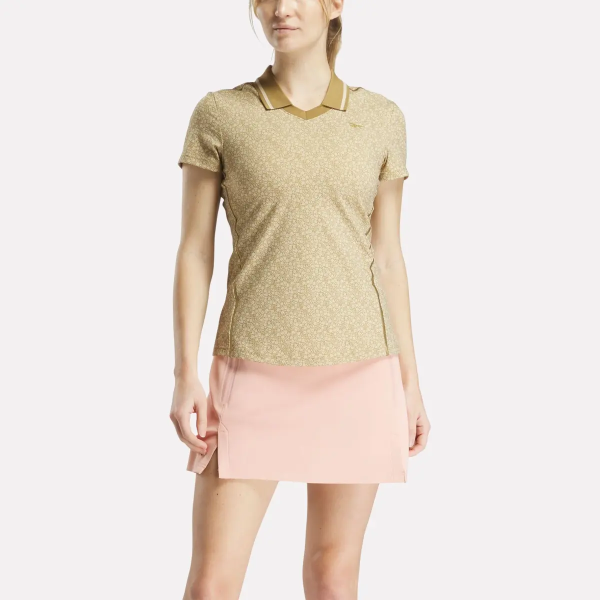 Damen-Poloshirt mit Flügelärmeln und Johnny-Kragen mit Mikroblümchenmuster