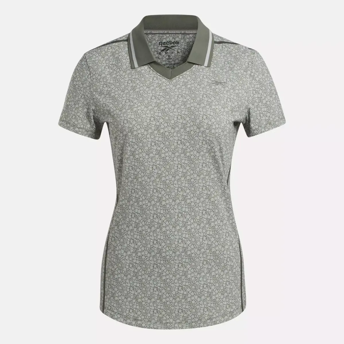 Damen-Poloshirt mit Flügelärmeln und Johnny-Kragen mit Mikroblümchenmuster
