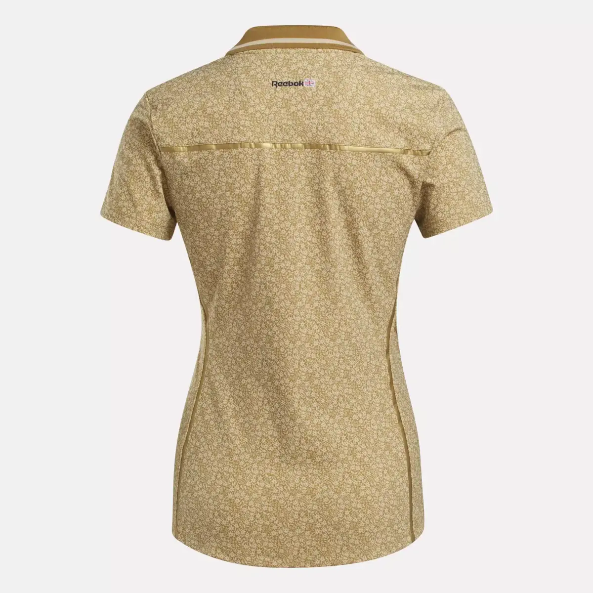 Damen-Poloshirt mit Flügelärmeln und Johnny-Kragen mit Mikroblümchenmuster Damen-Poloshirt mit Flügelärmeln und Johnny-Kragen mit Mikroblümchenmuster
