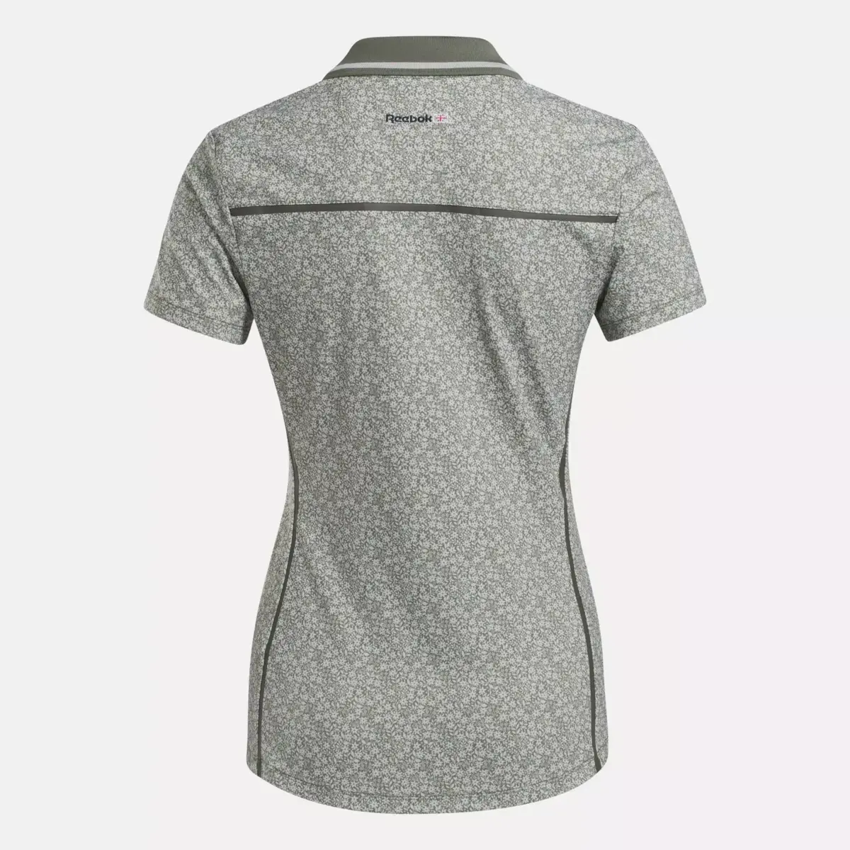 Damen-Poloshirt mit Flügelärmeln und Johnny-Kragen mit Mikroblümchenmuster Damen-Poloshirt mit Flügelärmeln und Johnny-Kragen mit Mikroblümchenmuster