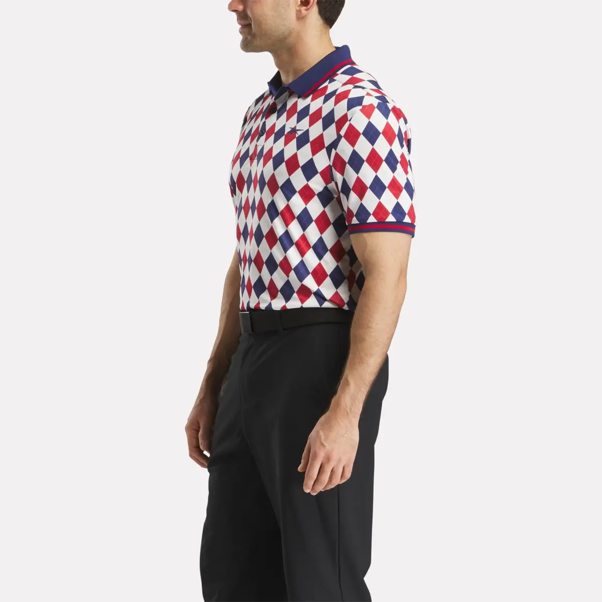 Herren-Kurzarm-Polohemd mit Argyle-Print und geripptem Saum