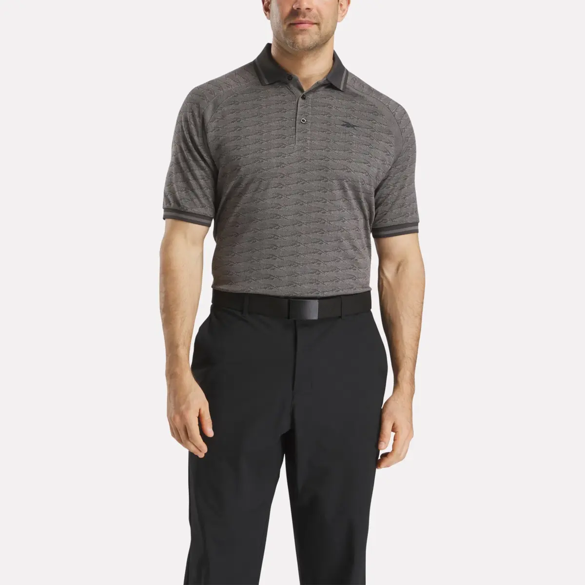 Herren-Poloshirt mit kurzen Ärmeln, tonalem Vector-Jacquard und geripptem Kragen