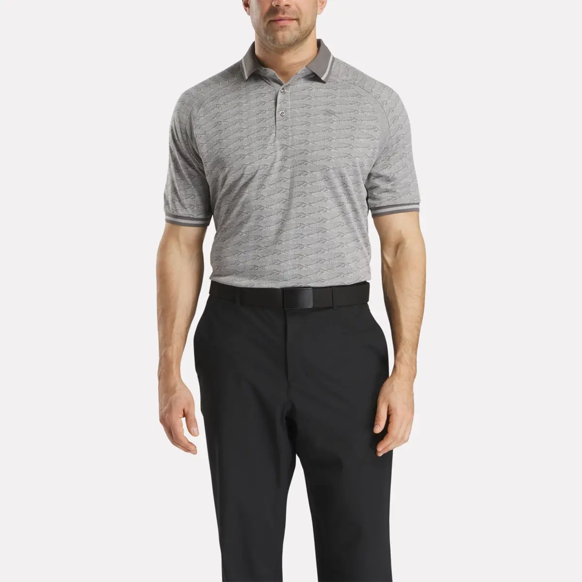 Herren-Poloshirt mit kurzen Ärmeln, tonalem Vector-Jacquard und geripptem Kragen