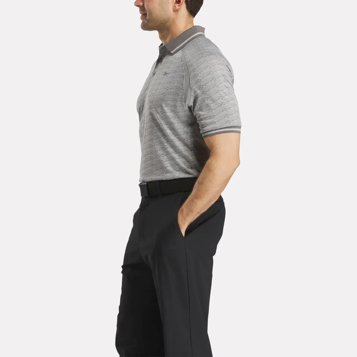 Herren-Poloshirt mit kurzen Ärmeln, tonalem Vector-Jacquard und geripptem Kragen
