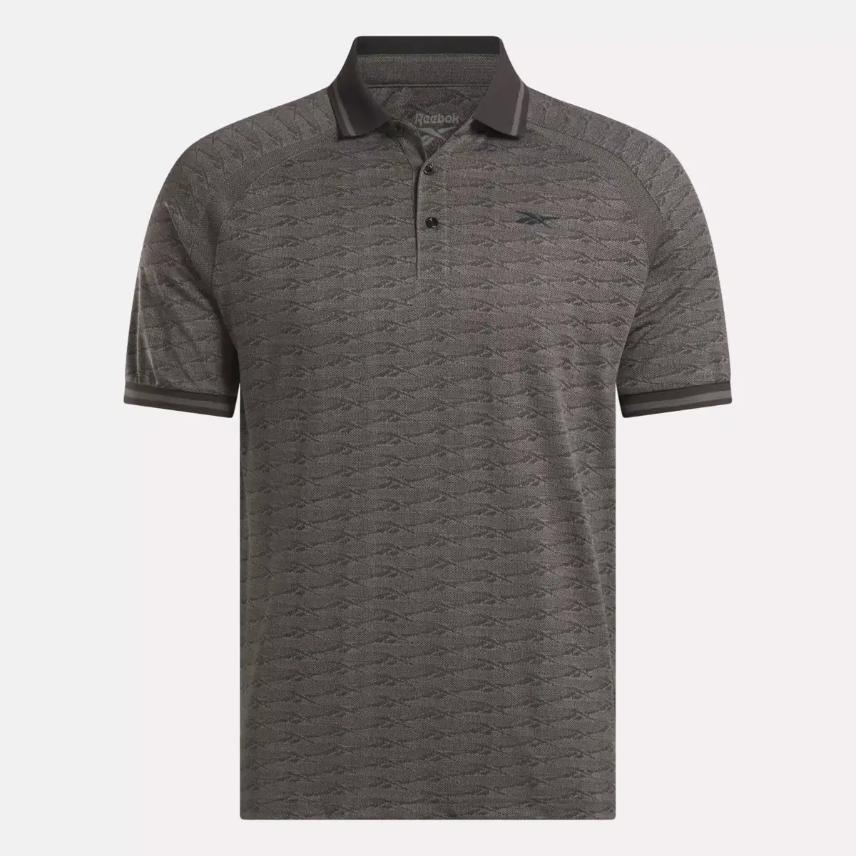 Herren-Poloshirt mit kurzen Ärmeln, tonalem Vector-Jacquard und geripptem Kragen Herren-Poloshirt mit kurzen Ärmeln, tonalem Vector-Jacquard und geripptem Kragen