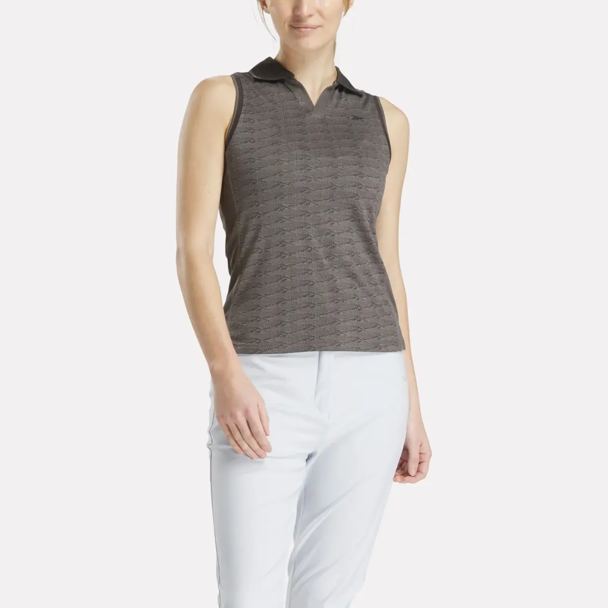 Ärmelloses Golf-Poloshirt für Damen mit tonalem Vector-Jacquard
