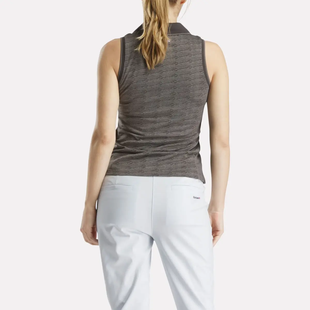 Ärmelloses Golf-Poloshirt für Damen mit tonalem Vector-Jacquard Ärmelloses Golf-Poloshirt für Damen mit tonalem Vector-Jacquard
